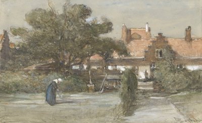 Pátio do Heilige Geesthofje em Palviljoensgracht, em Haia de Johannes Bosboom