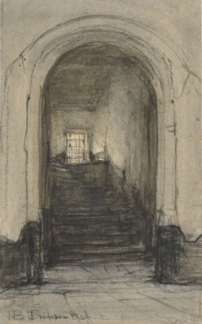 As escadas no Prinsenhof em Delft, onde o príncipe William I foi assassinado em 1584 de Johannes Bosboom