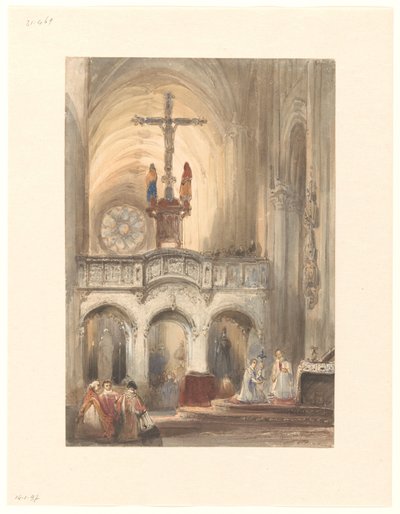 Interior da igreja com missa de Johannes Bosboom