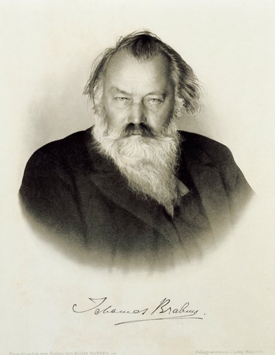 Alemanha, retrato gravado do compositor, pianista e maestro alemão Johannes Brahms de Johannes Brahms