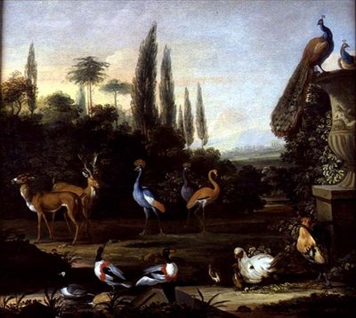A Park Landscape with Deer and Exotic Birds, c.1710 (óleo sobre tela) de Johannes Bronckhorst
