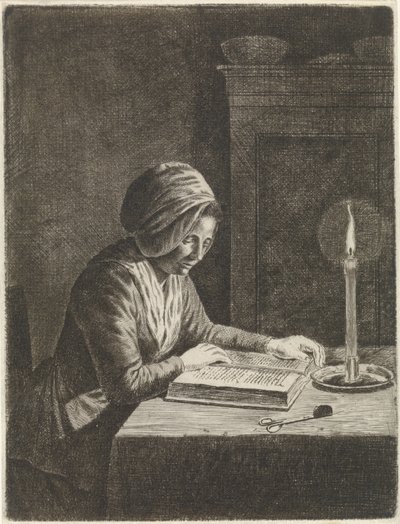 Sala escura com mulher de leitura de Johannes Christiaan Janson
