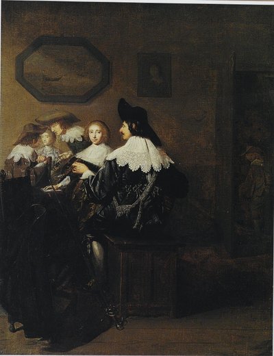 Companhia com um homem que toca alaúde, sentado a uma mesa de Johannes Cornelisz Verspronck