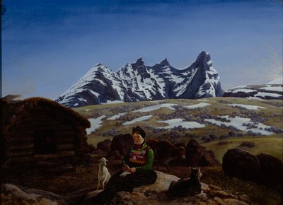 Armazenar Skagastølstind (óleo a bordo) de Johannes Flintoe