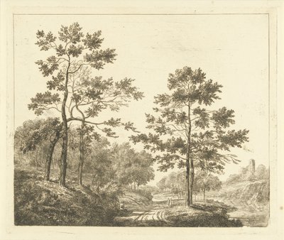 Caminho da floresta na paisagem montanhosa A estrada ao longo das colinas de Johannes Franciscus Christ