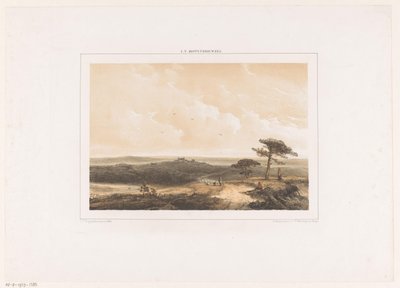 Paisagem de charneca com alpinista e pastor em repouso com rebanho de Johannes Franciscus Hoppenbrouwers