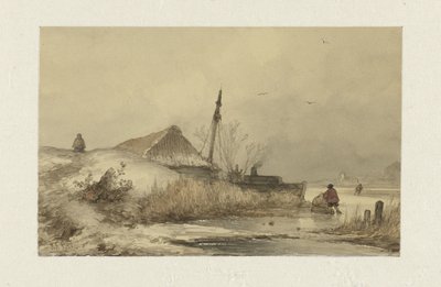 Paisagem de Inverno com casa de campo por vala de Johannes Franciscus Hoppenbrouwers