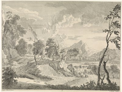 Paisagem montanhosa com queda de água
Paisagens depois de Gaspar Poussin (título da série) de Johannes Glauber