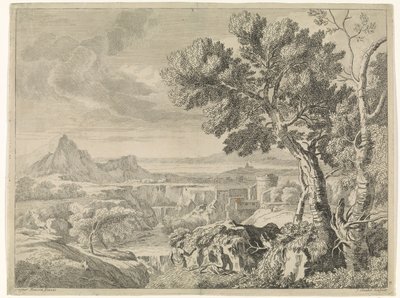 Paisagem com ravina e cachoeira Paisagens após Gaspar Poussin (título da série) de Johannes Glauber