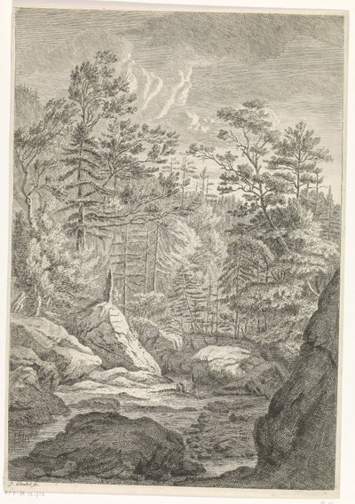 Ravina com árvores e um riacho Paisagens nas Montanhas Chartreuzer (título da série) de Johannes Glauber