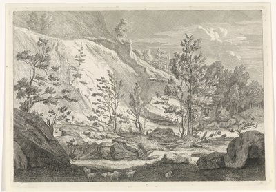 Ravina com um rebanho de ovelhas Paisagens nas Montanhas Chartreuzer (título da série) de Johannes Glauber