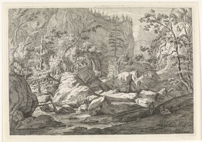 Ravina com pedregulhos e árvores Paisagens nas Montanhas Chartreuzer (título da série) de Johannes Glauber