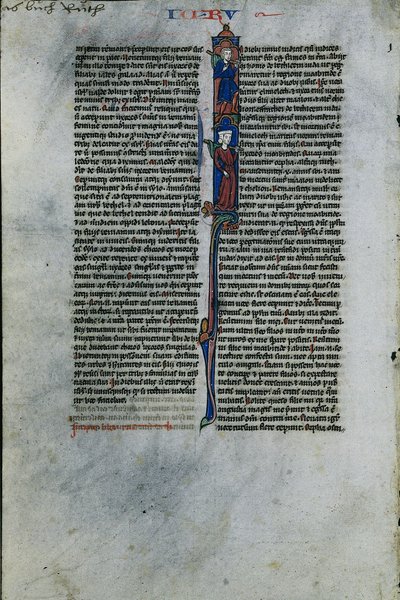 Inicial I com Elimelech e Naomi: Folha de uma Bíblia em Latim 1 de 2 Folhas Excisadas, c. 1250 de Johannes Grusch Atelier