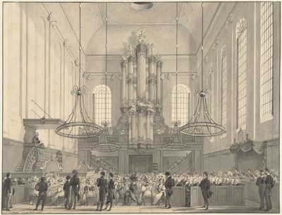 Prof. Dr. van der Palm pregando na igreja luterana em Haia para a família real, 1828 de Johannes Hari (I)