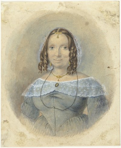 Mulher de bata azul com colarinho de ombro em renda de Johannes Hari (I)