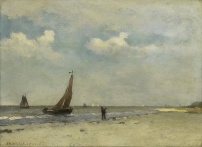 Cena de praia, c.1870-1903 (óleo sobre painel) de Johannes Hendrik Weissenbruch