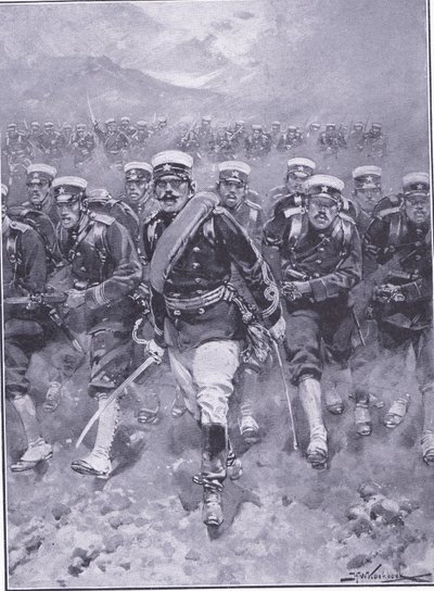 Uma carga da infantaria japonesa, ilustração deCassells História da Guerra Russo-Japonesa Vol 1, c.1900 de Johannes Hermann Barend Koekkoek