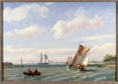 Barco pesca, em, um, estuário de Johannes Hermann Barend Koekkoek