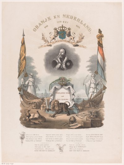 Alegoria do 25º aniversário do reinado do Rei Guilherme III em 12 de Maio de 1874 de Johannes Hermanus van der Heijden