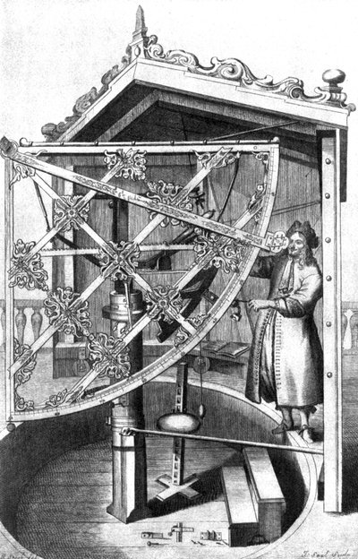 Astrónomo no seu observatório de Johannes Hevelius