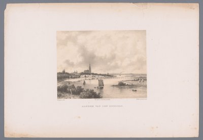 Vista de Arnhem do Rehberg Arnhem van den Rehberg (título no objeto) Vistas holandesas da cidade e do porto após desenhos de Everhardus Koster (título da série) Caderno de esboços de E. Koster: Dutch City and Harbor Views (título da série) de Johannes Hilverdink