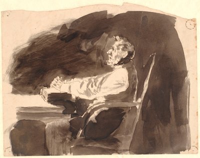 Velho em uma mesa com uma Bíblia de Johannes Holbek