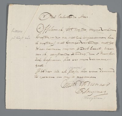 Carta do Rev. Hooyman para Jan Brandes de Johannes Hooyman