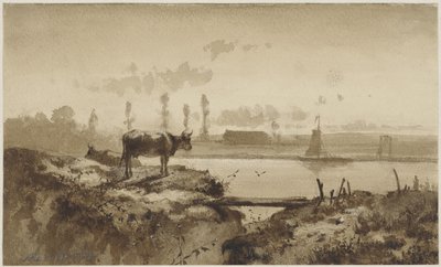 Paisagem do rio com vaca de Johannes Hubertus Leonardus de Haas