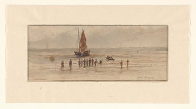 Cena da praia com pescadores e veleiros de Johannes Huygens (signed by artist)