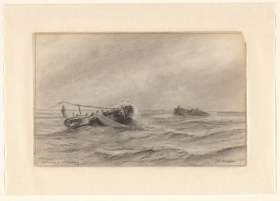 Navios de pesca no mar de Johannes Huygens (signed by artist)