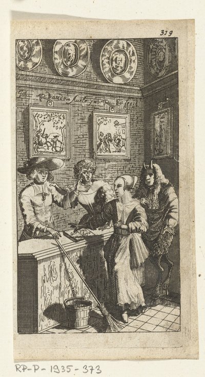 O diabo fingido Ilustração do livro para Simon de Vries, Seven Duyvelen governando e servindo o Hedendaeghsche Dienstmaegden, Amsterdã, 1682 de Johannes Jacobsz van den Aveele