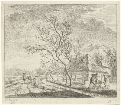 Paisagem com fazenda e campo Marchar Os Doze Meses (título da série) Os desenhos coloridos dos 12 meses (...) (título da série) de Johannes Janson