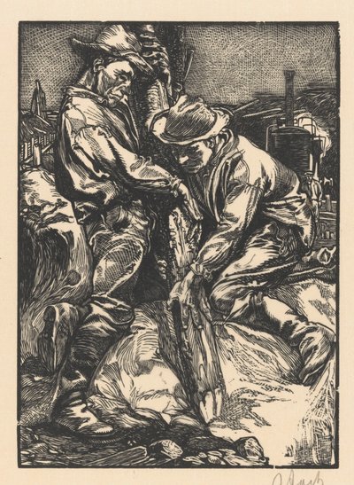 Trabalhadores da construção ocupados com cravação de estacas de Johannes Josephus Aarts (signed by artist)