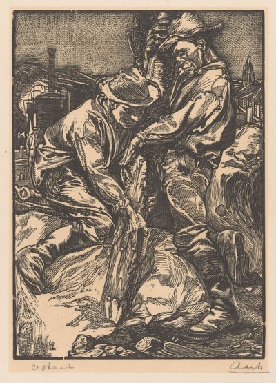 Trabalhadores da construção civil envolvidos em trabalhos de empilhamento de Johannes Josephus Aarts (signed by artist)