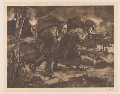 Homem e mulher com bolsa nas costas de Johannes Josephus Aarts (signed by artist)