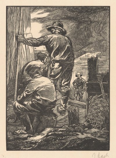 Quatro trabalhadores junto à água de Johannes Josephus Aarts (signed by artist)