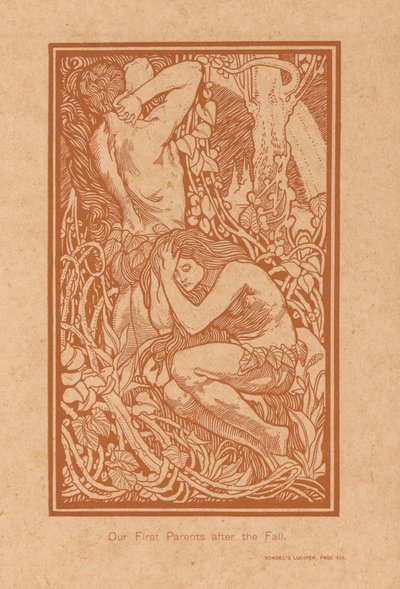 Adam e Eva na de zondeval Nossos primeiros pais após a queda (título no objeto) de Johannes Josephus Aarts