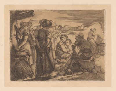 Homem, mulher e criança em uma paisagem montanhosa de Johannes Josephus Aarts