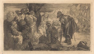 Homens, mulheres e crianças por uma árvore de Johannes Josephus Aarts
