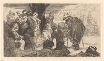 Homens, mulheres e crianças por uma árvore de Johannes Josephus Aarts