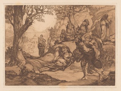 Homens, mulheres e crianças numa paisagem montanhosa de Johannes Josephus Aarts