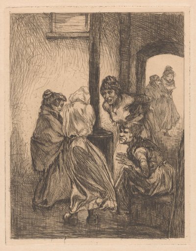 Quatro mulheres amontoadas em torno de um fogão de Johannes Josephus Aarts