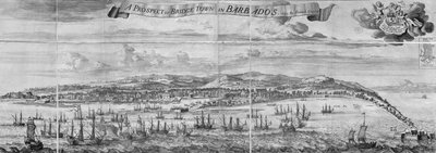 Uma perspetiva de Bridge Town em Barbados de Johannes Kip
