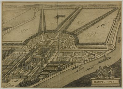 Hampton Court, placa seis da Britannia Illustrata de Johannes Kip