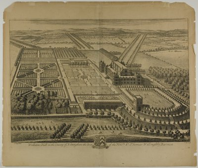 Wollaton Hall no Condado de Nottingham, placa 68 da Britannia Illustrata de Johannes Kip