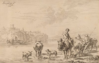 Mulher sentada numa Mula, 1769. de Johannes Kornlein