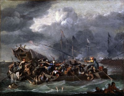 Uma batalha marítima entre cristãos e turcos de Johannes Lingelbach