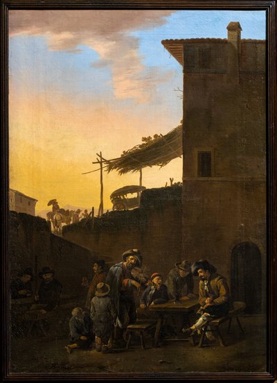 Bebedores em frente a uma estalagem italiana de Johannes Lingelbach