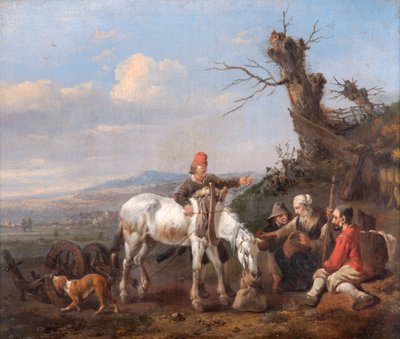 Paisagem com os viajantes em repouso (óleo sobre painel de carvalho) de Johannes Lingelbach