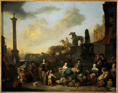 Le marche aux herbes a Rome - O mercado das ervas aromáticas em Roma ... de Johannes Lingelbach